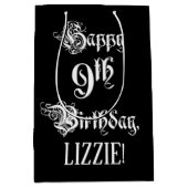 9e verjaardag: Fancy, elegant script + aangepaste Medium Cadeauzakje (Voorkant)