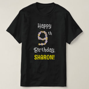 9e verjaardag: Floral Flowers Number "9" + naam T-shirt
