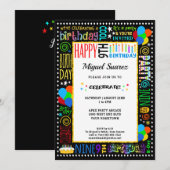 9e verjaardag Fun Color Crazy Text op Black Party Kaart (Voorkant / Achterkant)