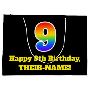 9e verjaardag ~ Fun, kleurrijk, levendig, regenboo Groot Cadeauzakje