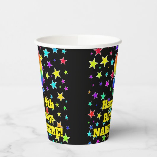 9e verjaardag: Fun Stars Pattern en Rainbow 9 Papieren Bekers (Links)