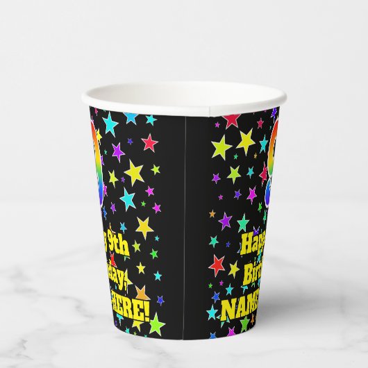 9e verjaardag: Fun Stars Pattern en Rainbow 9 Papieren Bekers (Rechts)