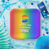 9e verjaardag: kleurrijk, vun regenboogpatroon # 9 papieren bordje (Feest)