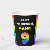 9e verjaardag: kleurrijke regenboog # 9, aangepast papieren bekers (Achterkant)