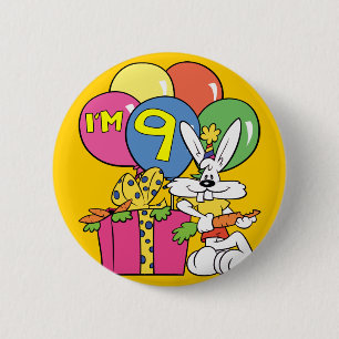 9e verjaardag konijn ronde button 5,7 cm