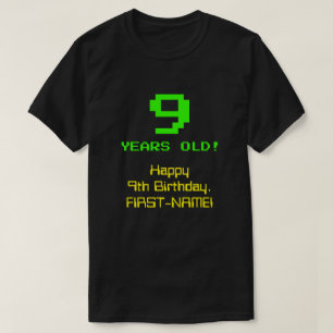 9e verjaardag: Leuk, 8-bit look, Nerdy / Geeky "9" T-shirt