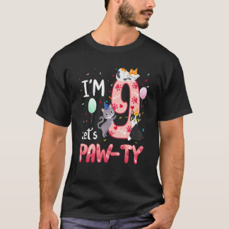 9e verjaardag Meisje Kat Kitten 9 Jaar Oud Verjaar T-shirt
