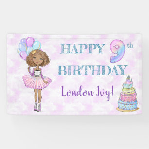 9e verjaardag meisje prinses Afro-Amerikaans Spandoek