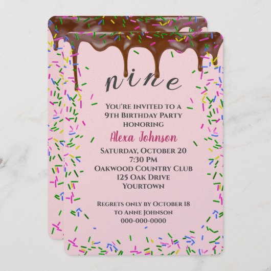 9e verjaardag met chocolade ijsjes en sprenkels kaart (Voorkant / Achterkant)