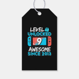 9e verjaardag Niveau 9 Ontgrendelde Video Gamer Cadeaulabel