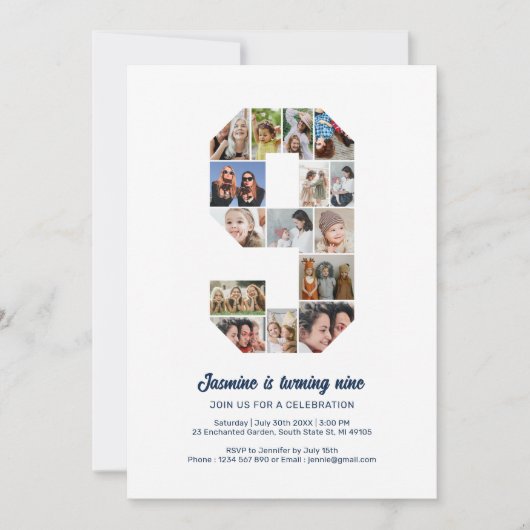 9e verjaardag nummer 9 aangepaste foto collage kaart (Voorkant)