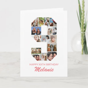 9e verjaardag nummer 9 fotocollage gepersonaliseer kaart