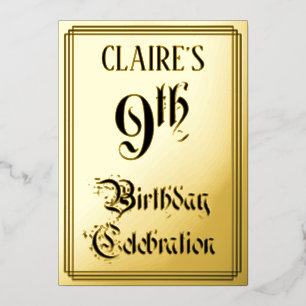 9e verjaardag Partij - Legant Manuscript + de Naam Folie Uitnodiging