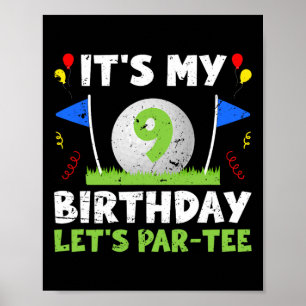 9e Verjaardag Party Golf Boy 9 jaar oude golfer Poster