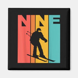 9e verjaardag Retro Skiën 9 jaar oude jongens Verj Magneet