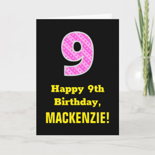 9e verjaardag: Roze strepen en hart "9" + naam Kaart