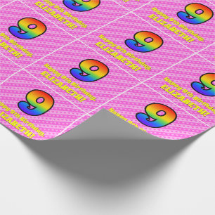 9e verjaardag: Roze strips en harten, regenboognr. Cadeaupapier