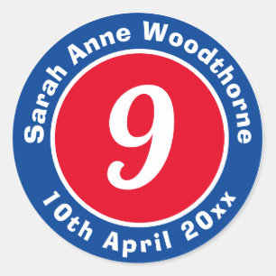 9e verjaardag Sticker met naam en datum