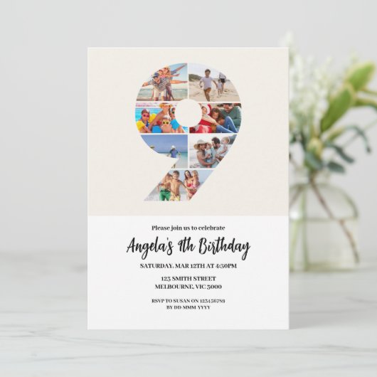 9e verjaardag uitnodiging minimalist - nummer 9 (Staand voorkant)