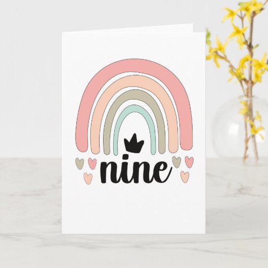 9e verjaardag van de Boho-regenboogpartij Kinder 9 Kaart (Gele Bloem)