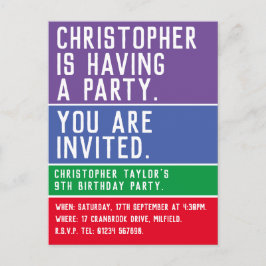 9e verjaardag van de uitnodiging van het kind briefkaart