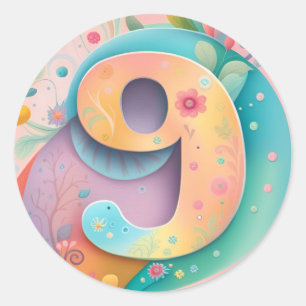 9e verjaardag Whimsy kleurrijke kunst bloemen bota Ronde Sticker