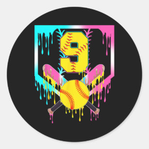 9e Verjaardag Zachte Thuisplaat Drip Ijs 9 Jaar O Ronde Sticker