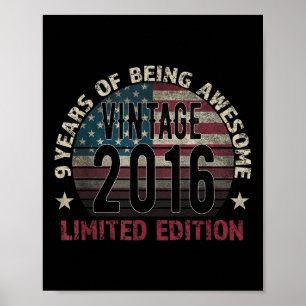9e verjaardagscadeau jongen vintage geboren 2016 w poster