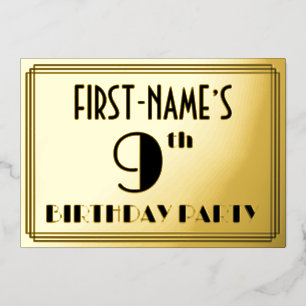 9e Verjaardagsfeestje — Art Deco Uiterlijk “9” + N Folie Uitnodiging