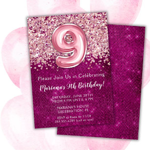 9ème anniversaire Invitation Girly Magenta Parties