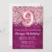 9ème anniversaire Invitation Girly Magenta Parties (Devant)