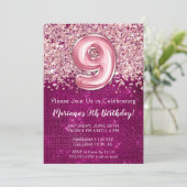 9ème anniversaire Invitation Girly Magenta Parties (Debout devant)