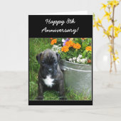 9ème carte de voeux heureuse de chiot de boxeur (Fleur jaune)