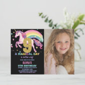 9ème Unicorn Invitations Anniversaire Noir avec ph (Debout devant)