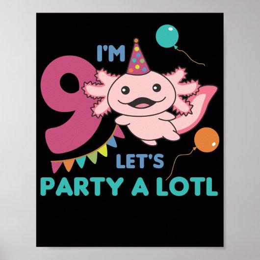 9th Birthday Axolotl Nine Year Old Cute Axolotls Poster (Voorkant)