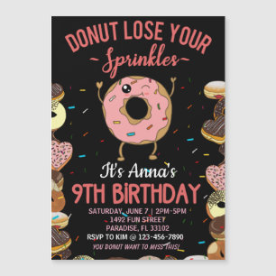 9th Birthday Donut Lose Your Sprinkles Girls Invit Magnetische Uitnodiging