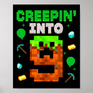 9th Birthday Gamer Pixel Creepin' Into 9 Videogame Poster
