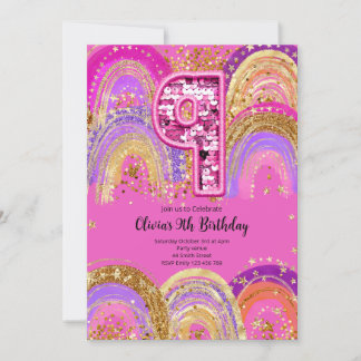 9th Birthday Girls Invitation Kaart