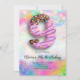 9th Birthday Girls Invitation Kaart