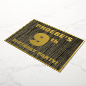 9th Birthday Party: Bold, Faux Wood Grain Pattern Folie Uitnodiging (Gedraaid)