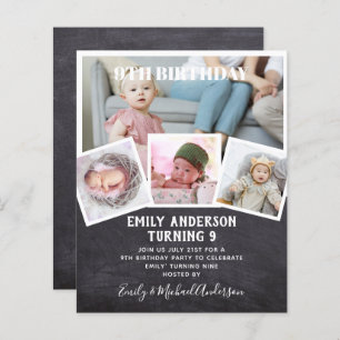9th Birthday Photo Collage Invite Boy Girl gemengd