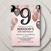 9th Birthday Roos Gold Balloons Invitation Kaart