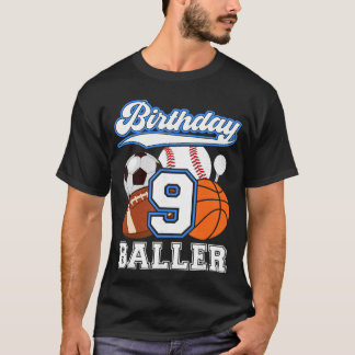 9th sportverjaardagsfeestje negen jaar oude jongen t-shirt