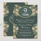 9th Willow Wedding Jubileum Rich Floral Kaart (Voorkant / Achterkant)