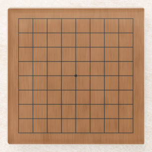 9x9 Miniatuur Goban Bruin Hout Textuur Glazen Onderzetter