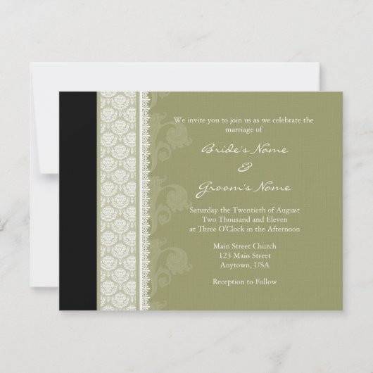 A2 Camo Green One Side Damask Wedding Invitations Kaart (Voorkant)