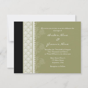 A2 Camo Green One Side Damask Wedding Invitations Kaart