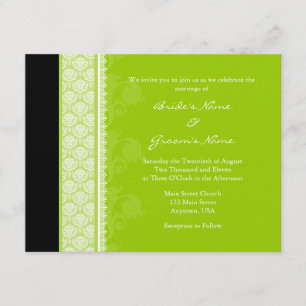 A2 Lime Green One-Side Damask Wedding Invitations Kaart