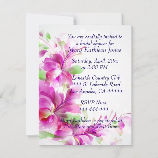 A2-Roze Bloemen Ontwerp Bruids Douche Uitnodiging (Voorkant)