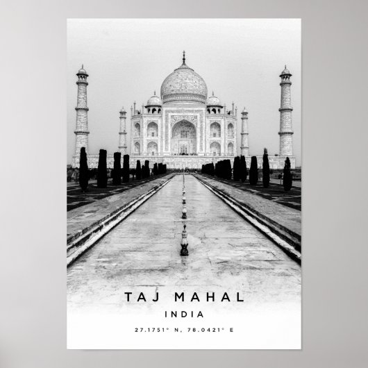 A3 Taj Mahal India Coördinaten Poster (Voorkant)